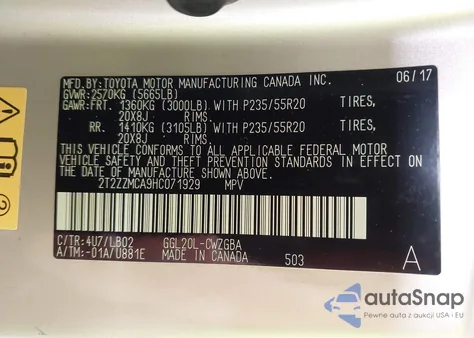 2017 Lexus Rx 350 from USA, damaged, VIN 2T2ZZMCA9HC071929